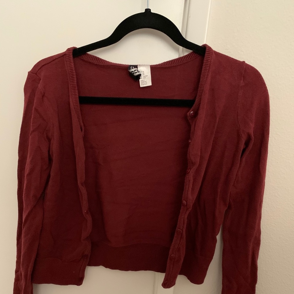 burgundy cardigan
